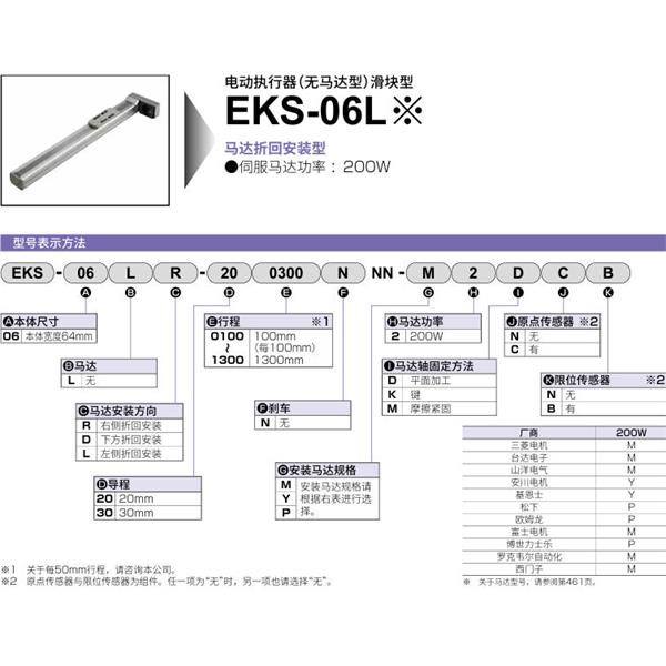 CKD喜開理電動執行器（無馬達型）滑塊型EKS-06LR-200200NNN-M2DNN