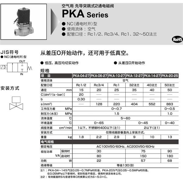 CKD喜開理空氣用先導(dǎo)突跳式2通電磁閥PKA-04-27-C-3M-AC100V
