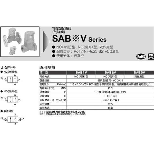 CKD喜開理氣控型2通閥（氣缸閥）SAB3V-32A-0B